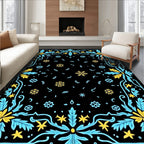 Midnight Blue Yellow Snowflake Garland Rug