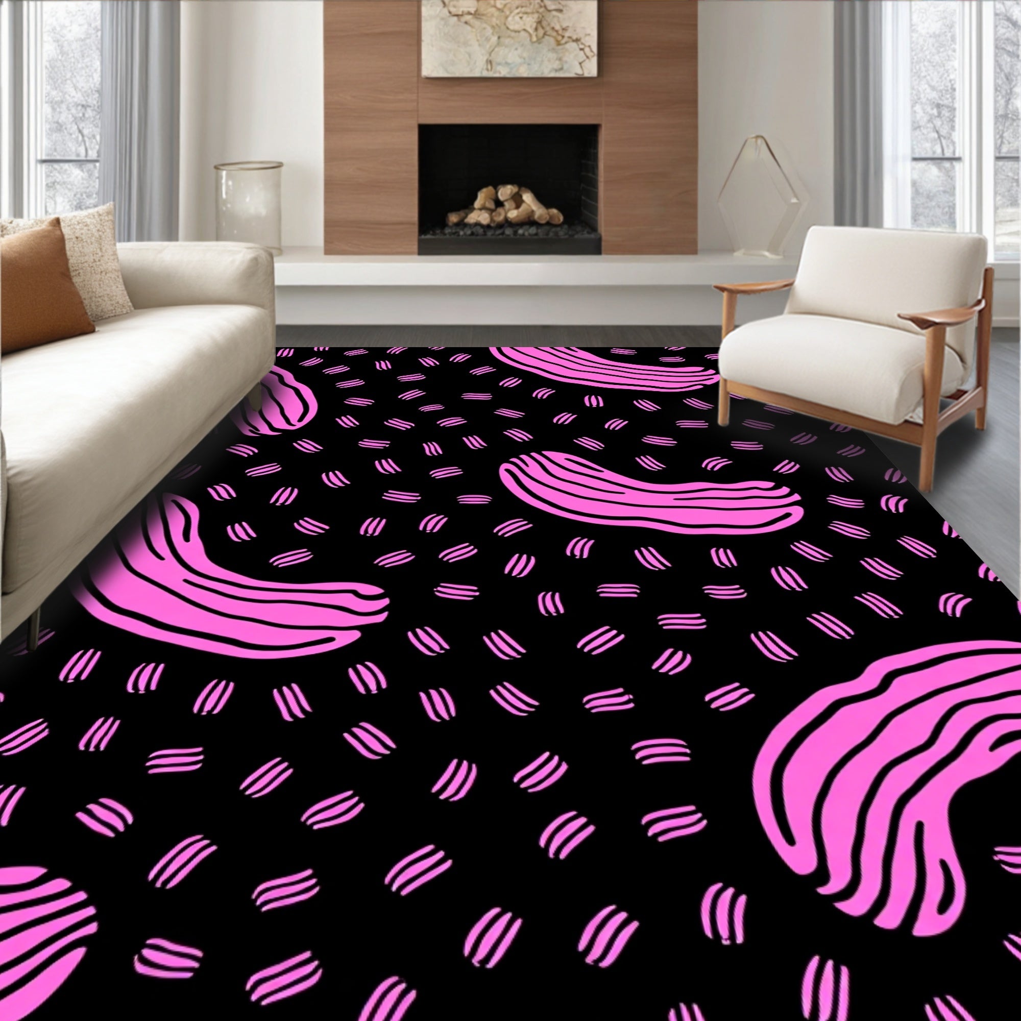 Pink Abstract Shapes Pattern Rug