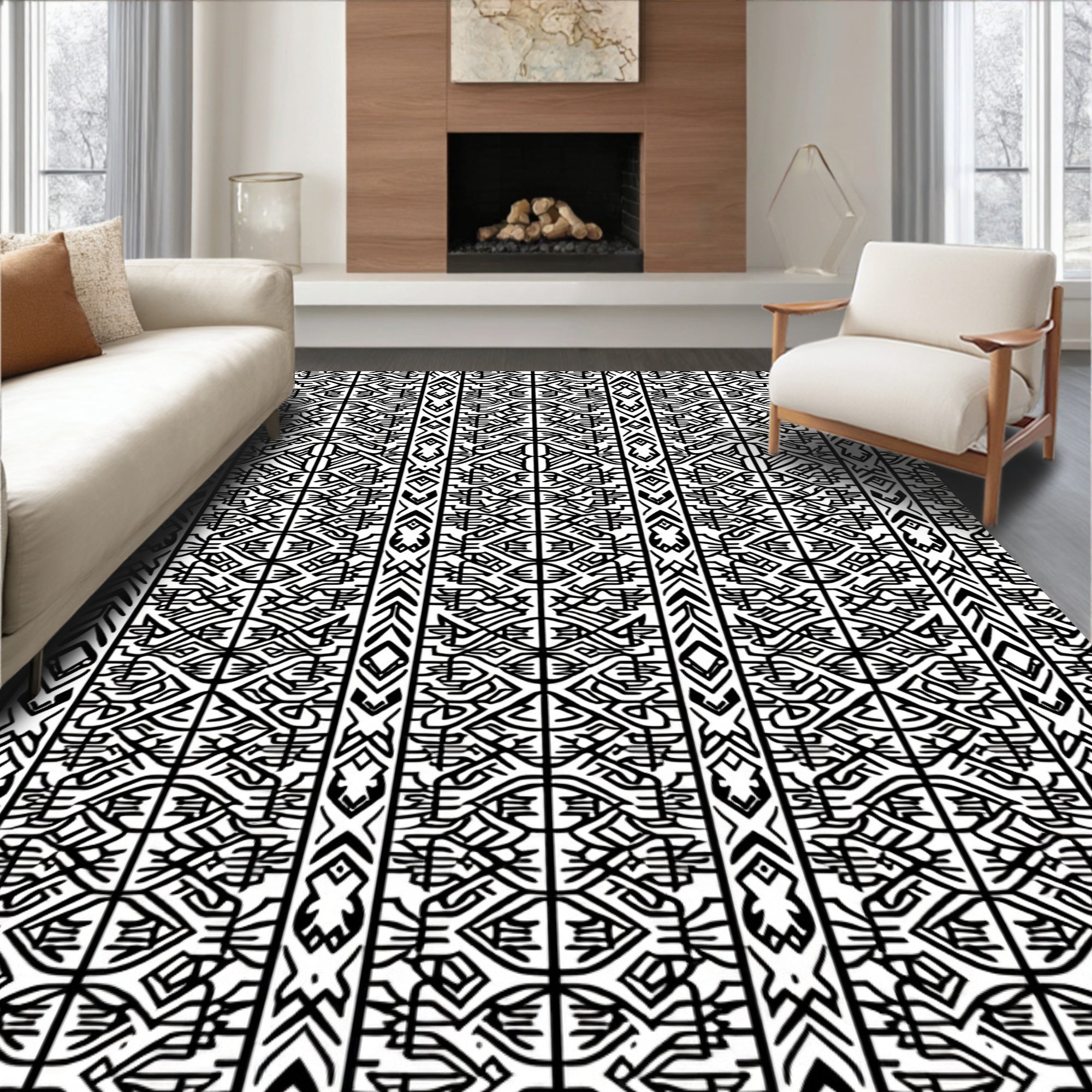 Intricate Geometric Tribal Stripe Pattern Rug
