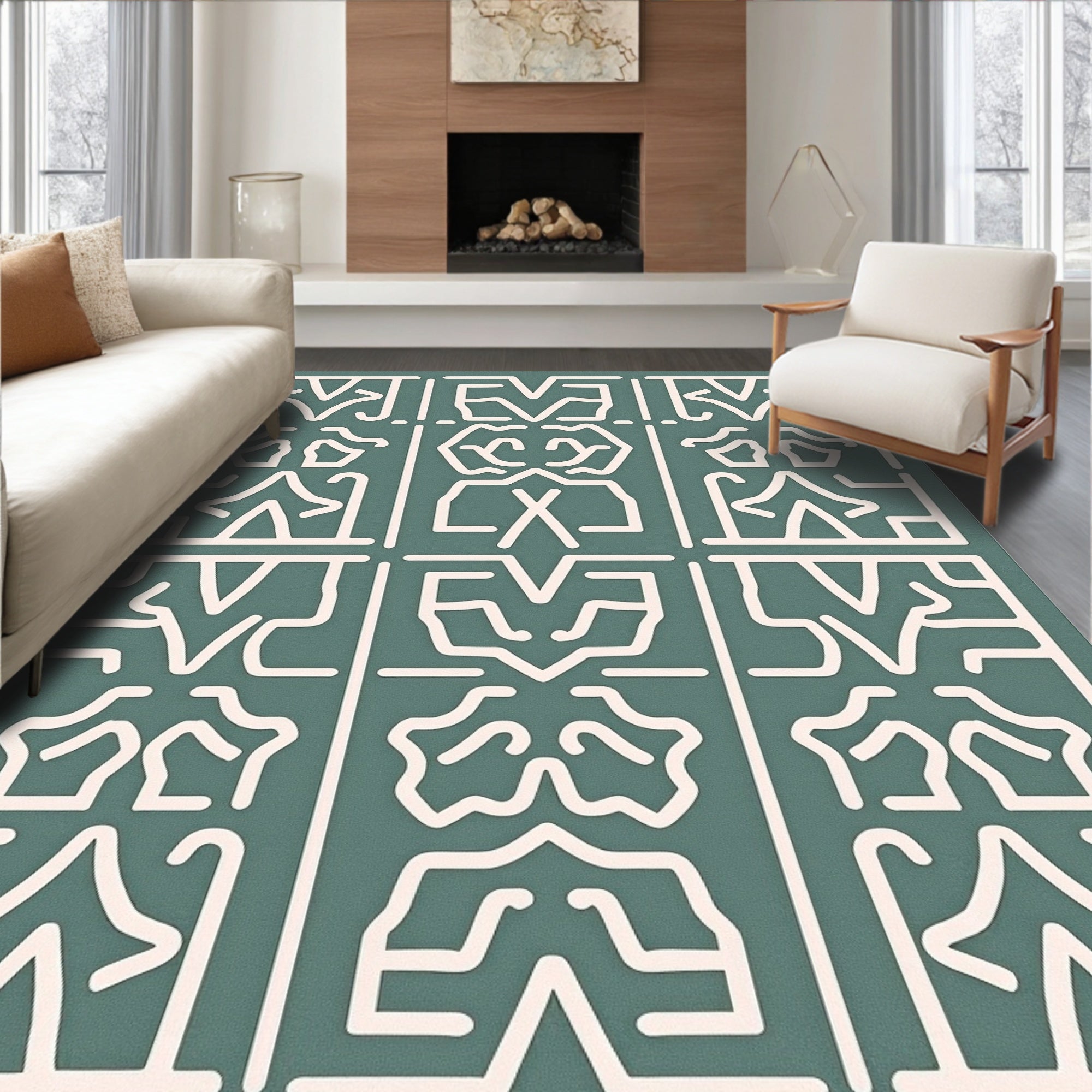 Abstract Geometric Line Art Pattern Rug