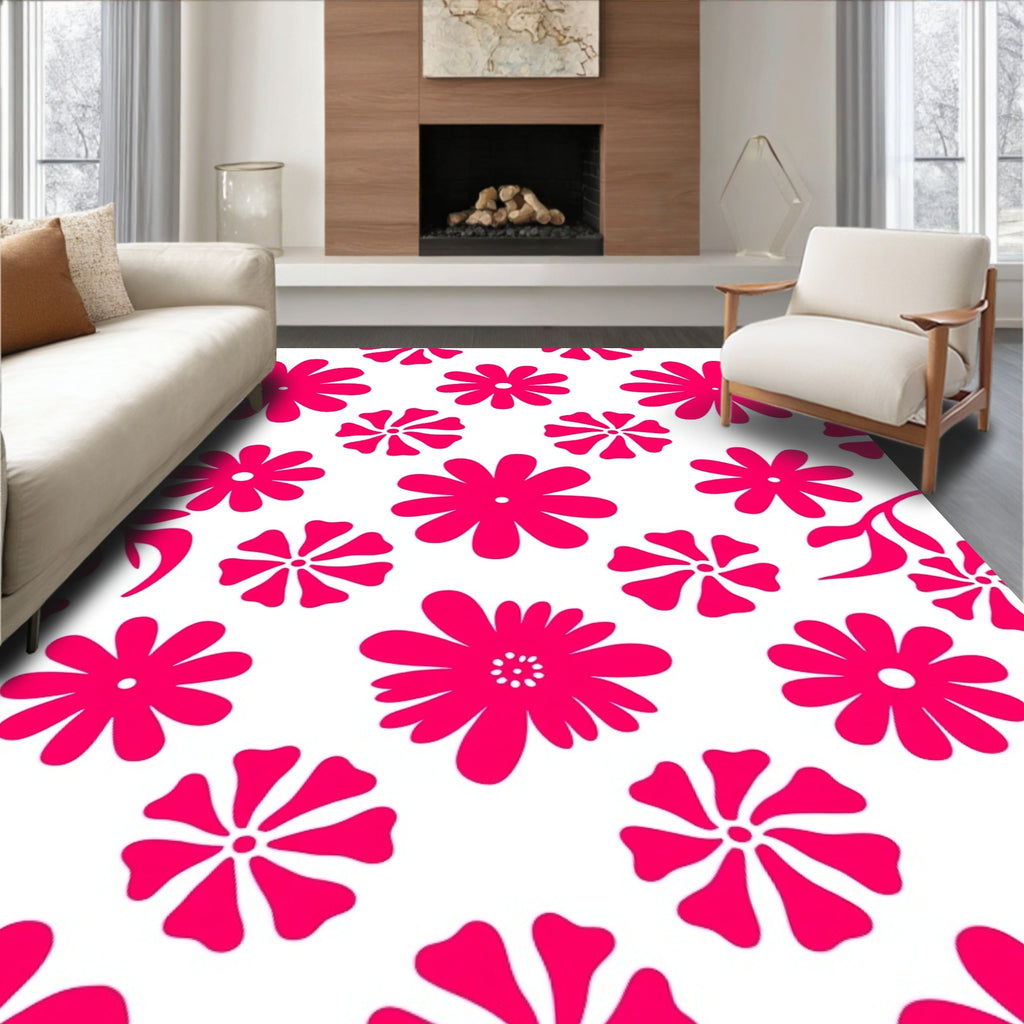 Bright Pink Flower Pattern Rug