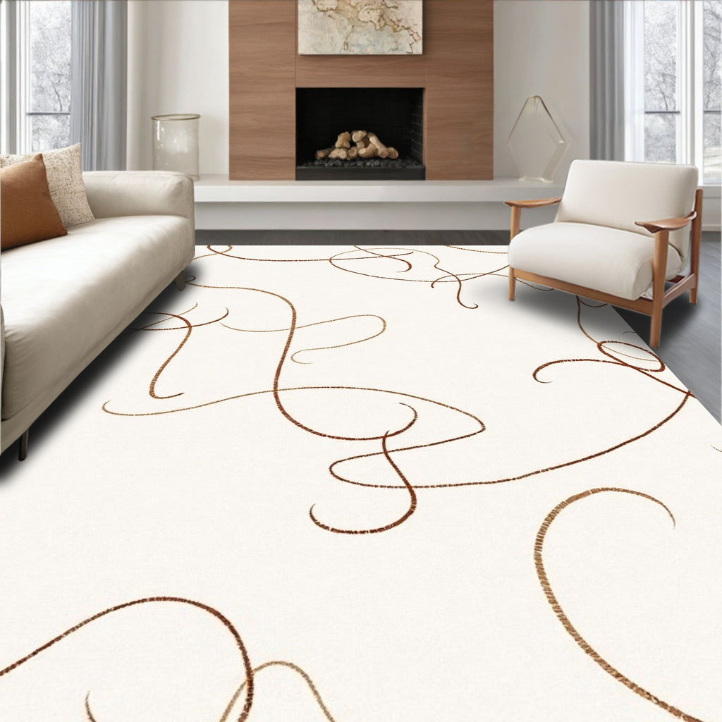 Minimalist Brown Swirl Pattern Rug