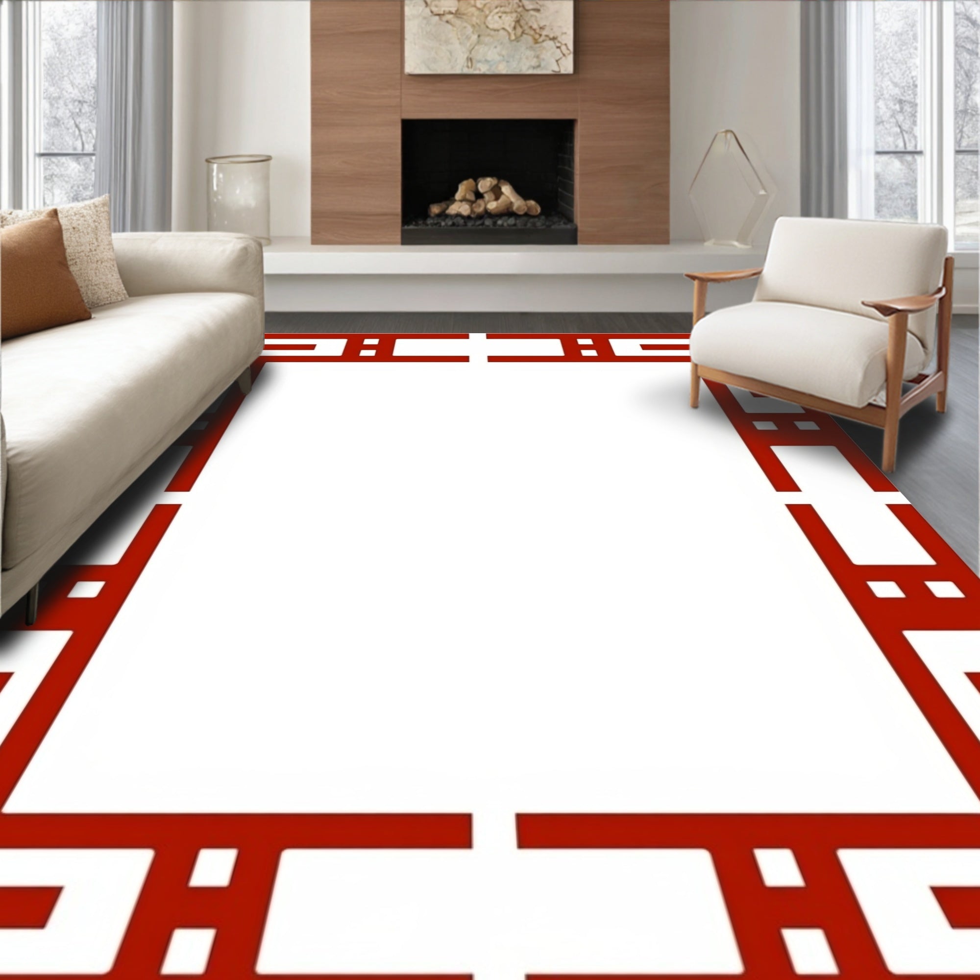 Strong Red Abstract Geometric Pattern Rug