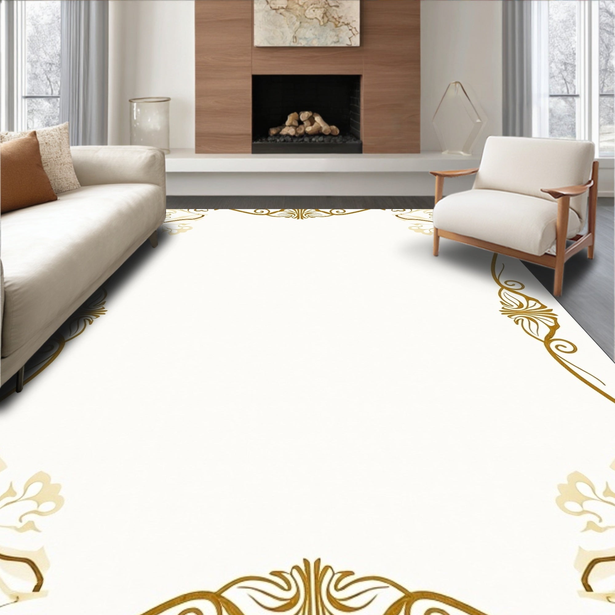 Elegant Floral Border Design Rug