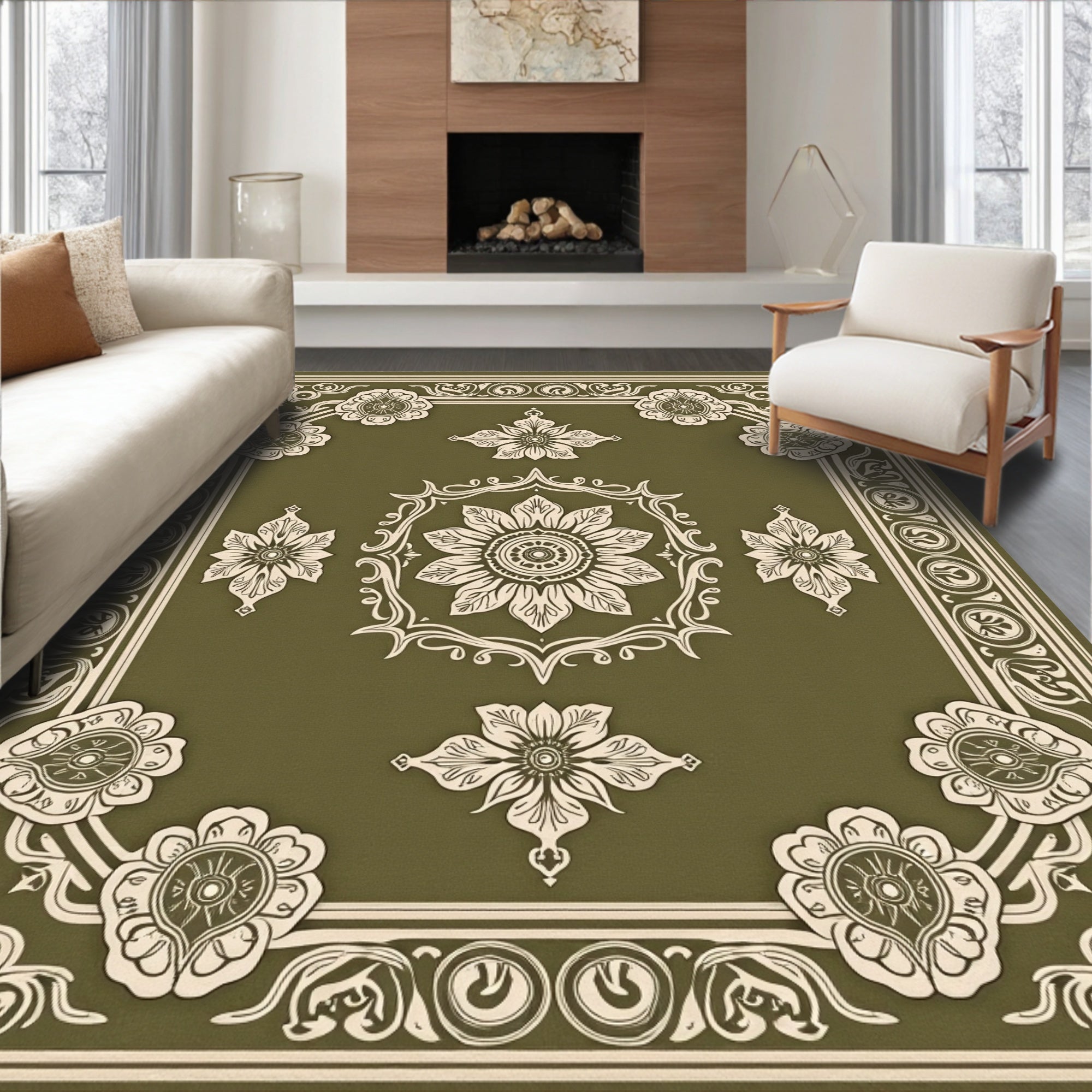 Classic Floral Bordered Intricate Design Rug