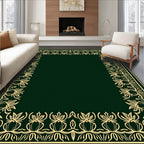 Elegant Cream Floral Border Green Rug
