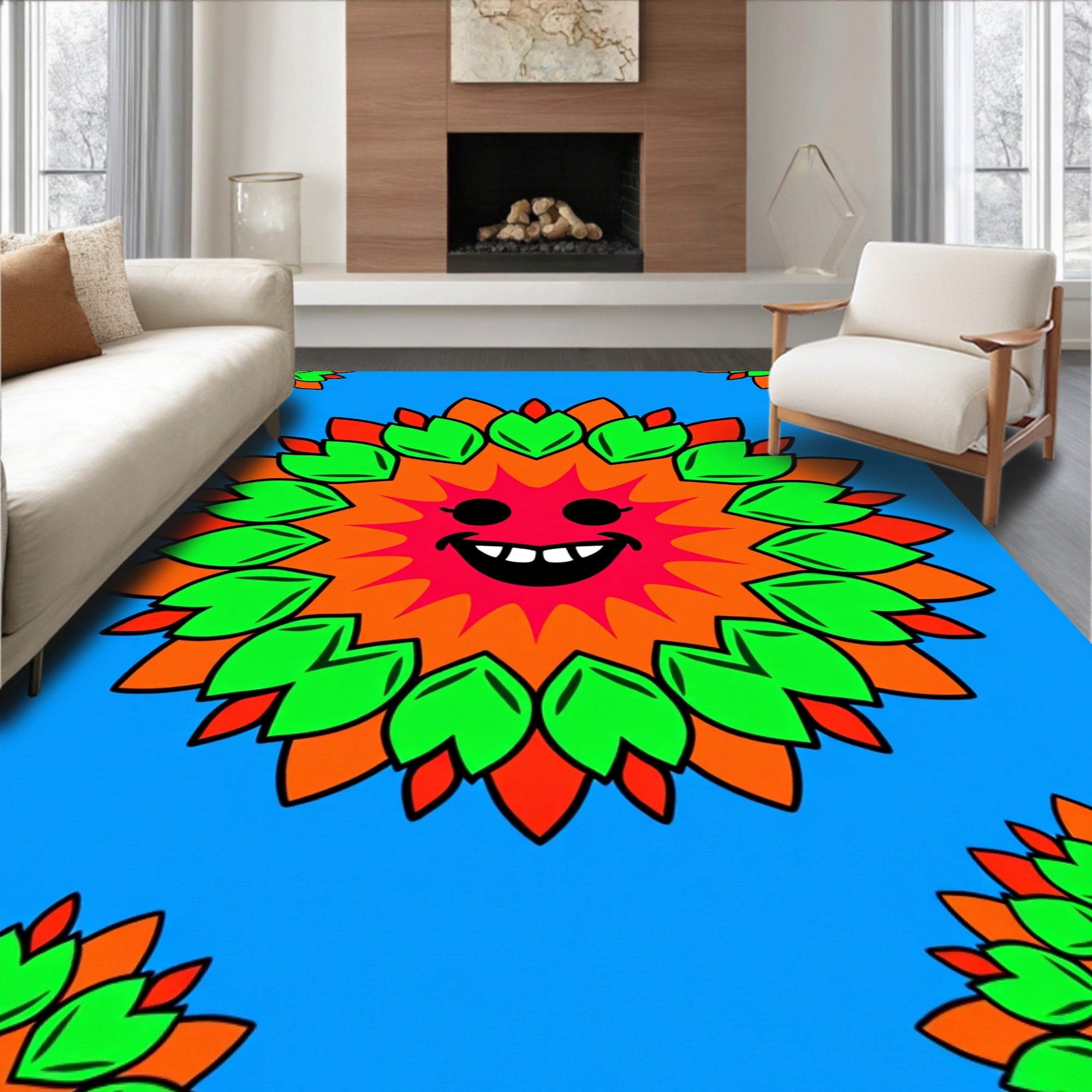 Happy Sun Flower Pattern Design Rug