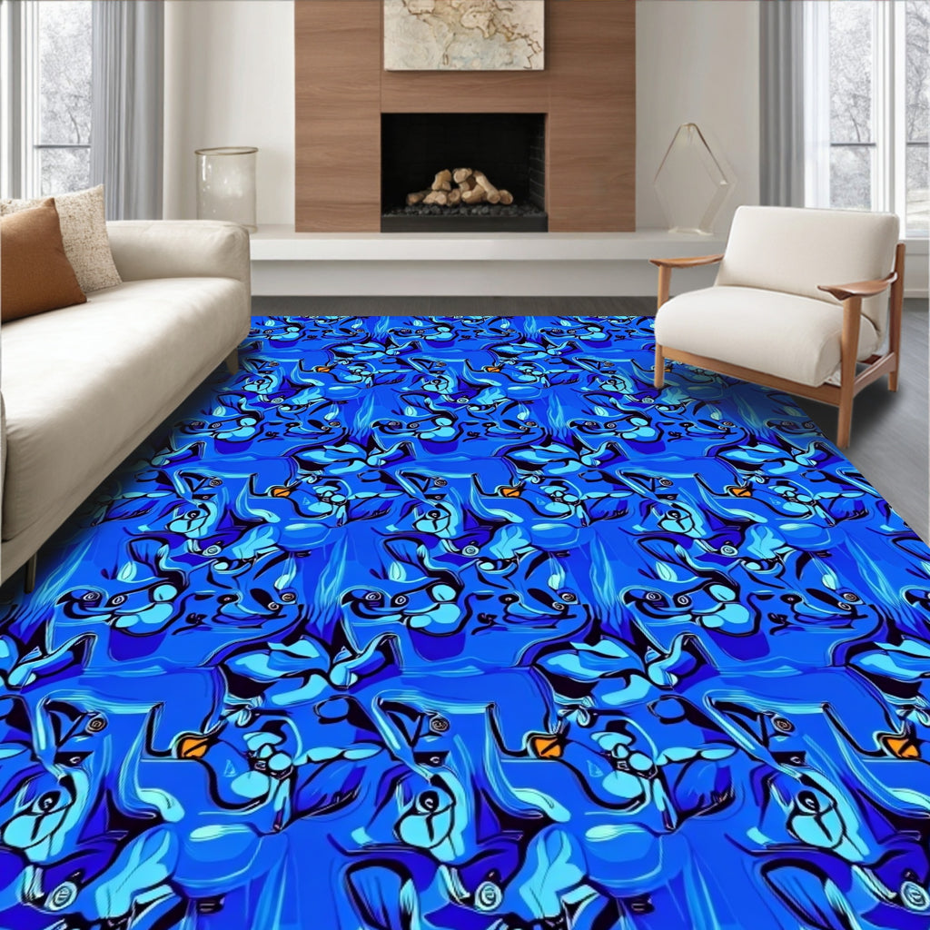 Vibrant Blue Abstract Animal All-Over Rug