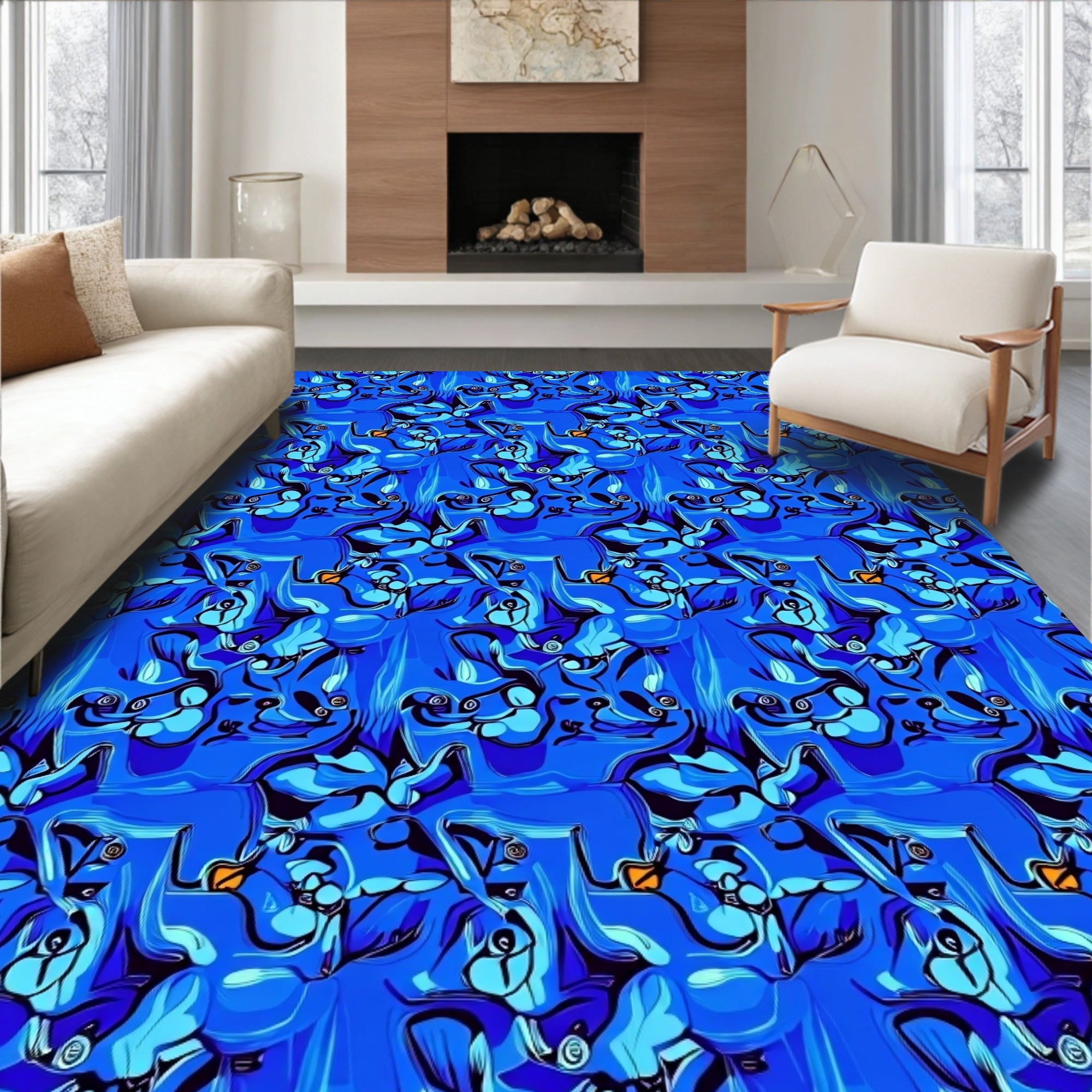 Vibrant Blue Abstract Animal All-Over Rug