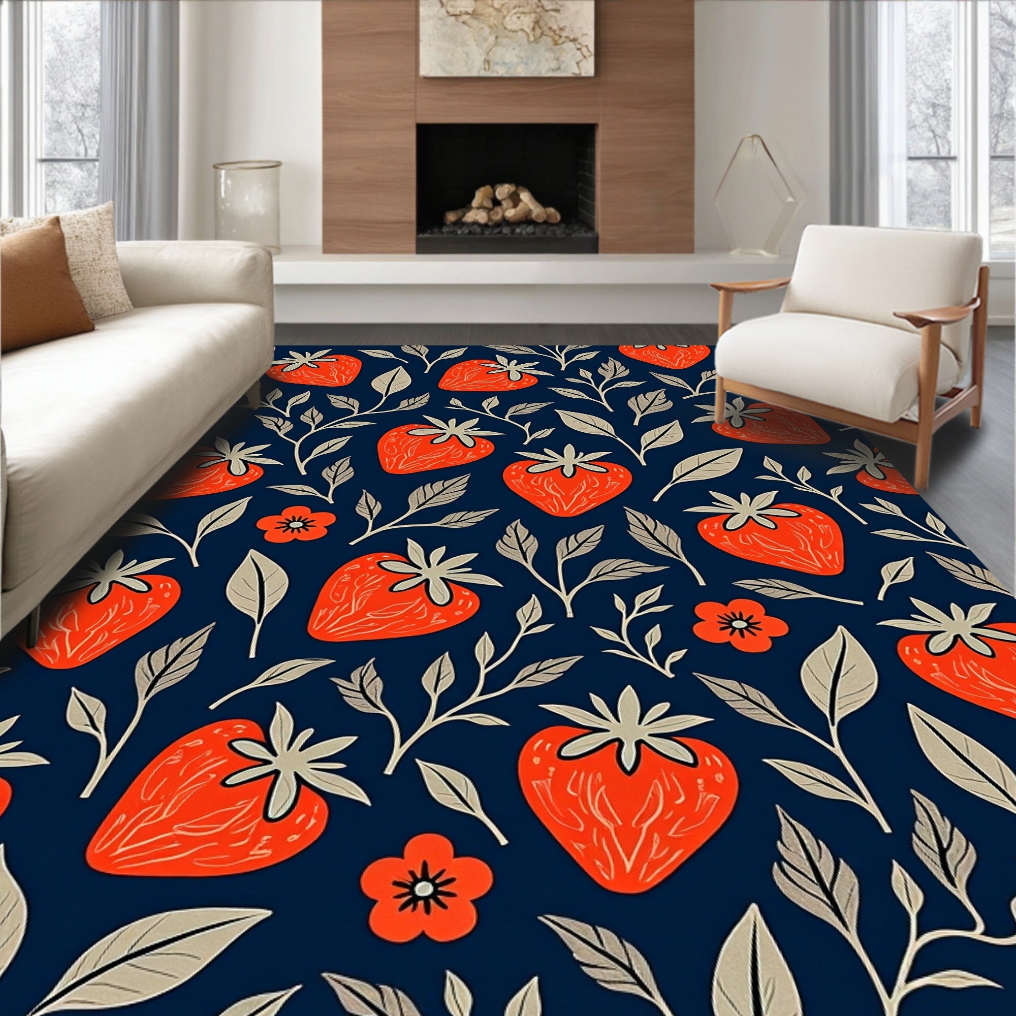 Orange Strawberry Leaf Pattern Rug