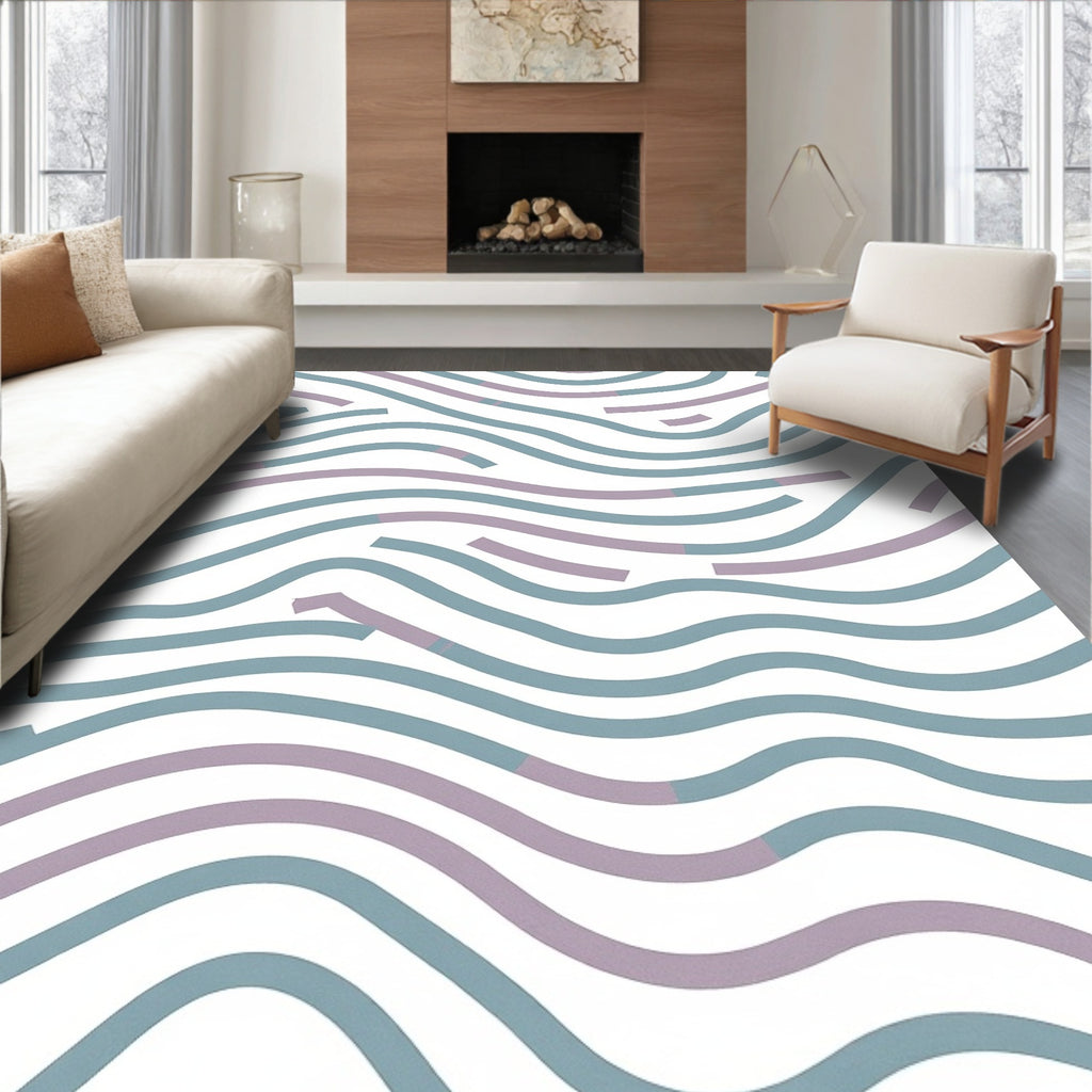 Wavy Teal Mauve Line Design Rug