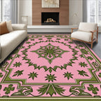 Pink Floral Patterned Art Deco Rug