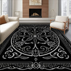 Monochromatic Floral Mandala Pattern Rug