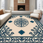 Classic Blue Floral Border Medallion Design Rug