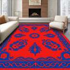 Bold Red Blue Floral Symmetry Rug