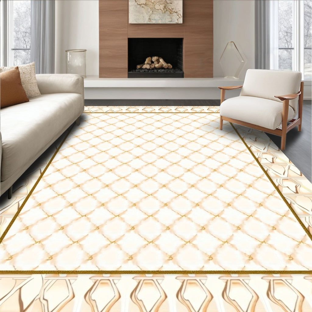 Cream And Gold Diamond Tufted Design Rug
