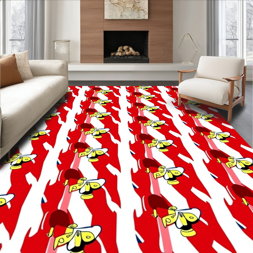 Red White Abstract Face Contemporary Rug