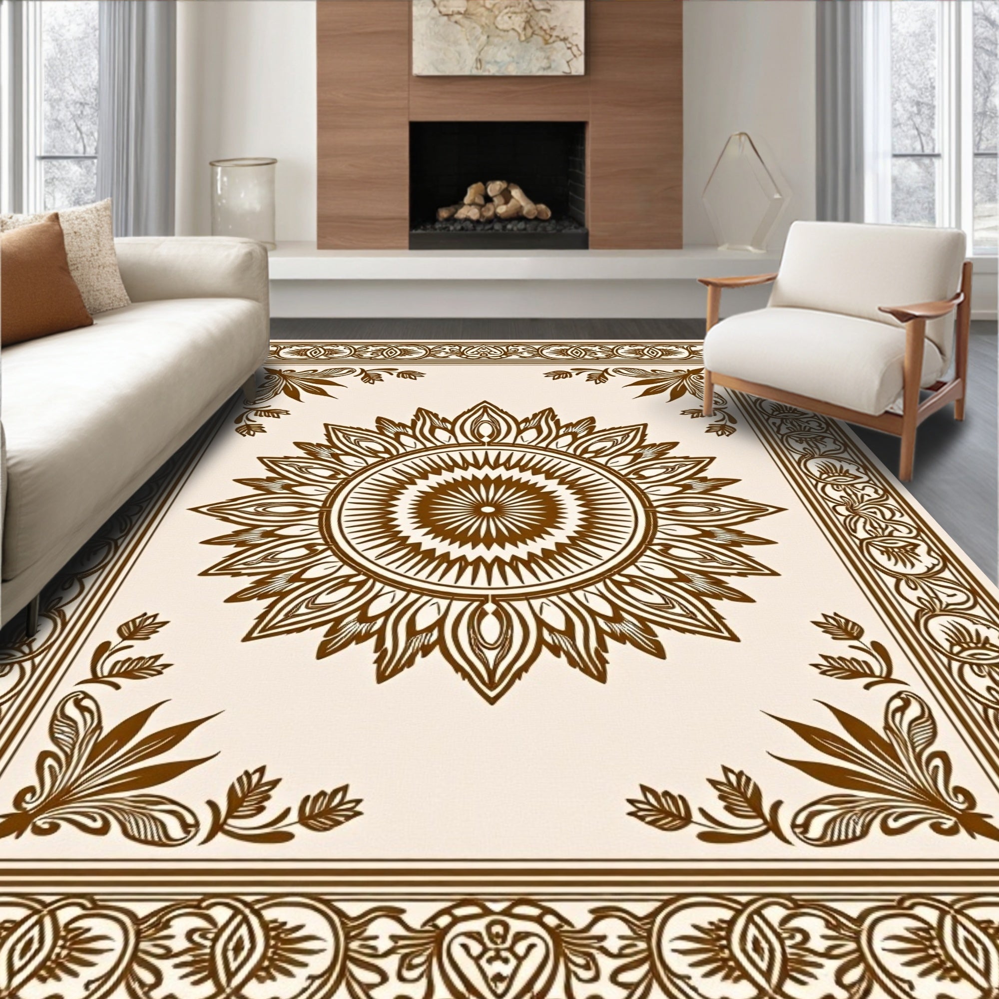 Art Deco Floral Medallion Ornamental Rug