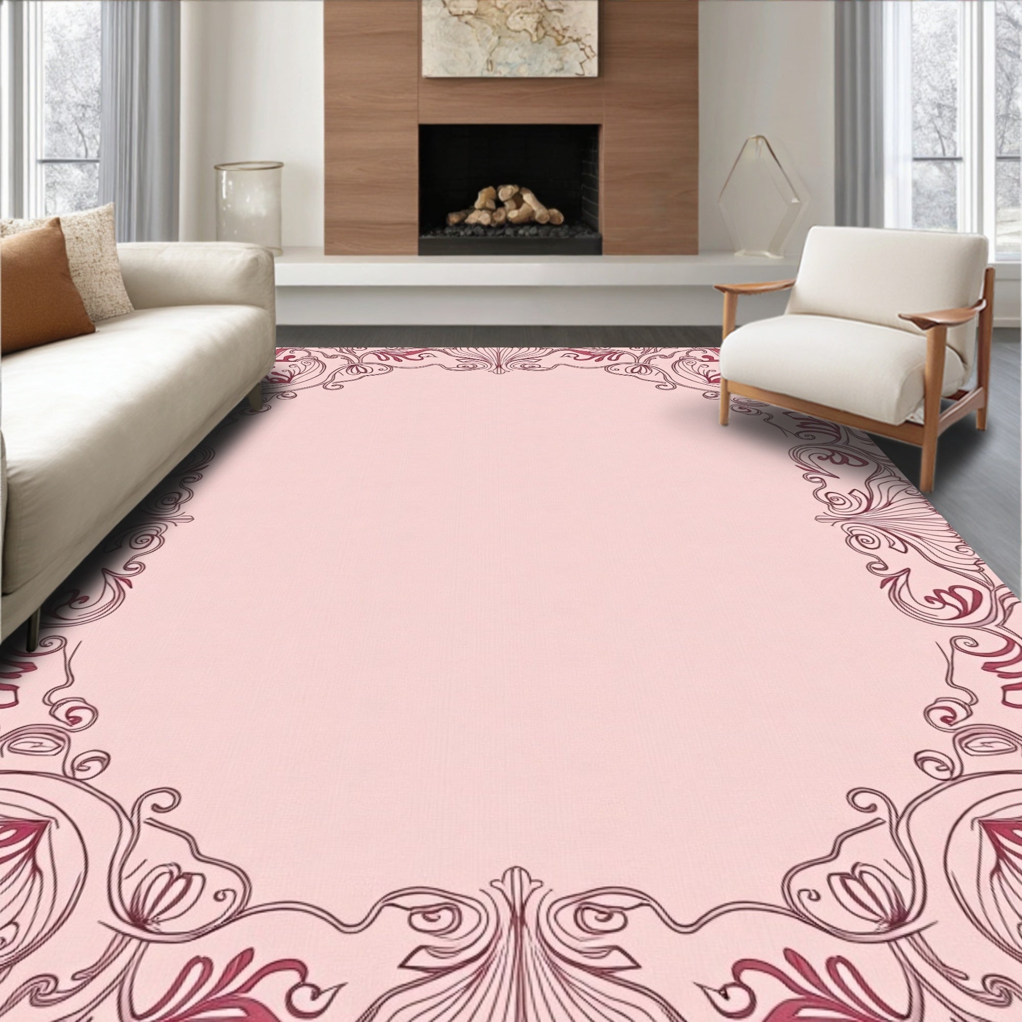 Rose Floral Art Nouveau Border Design Rug