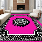 Black Floral Sunburst Tribal Border Rug