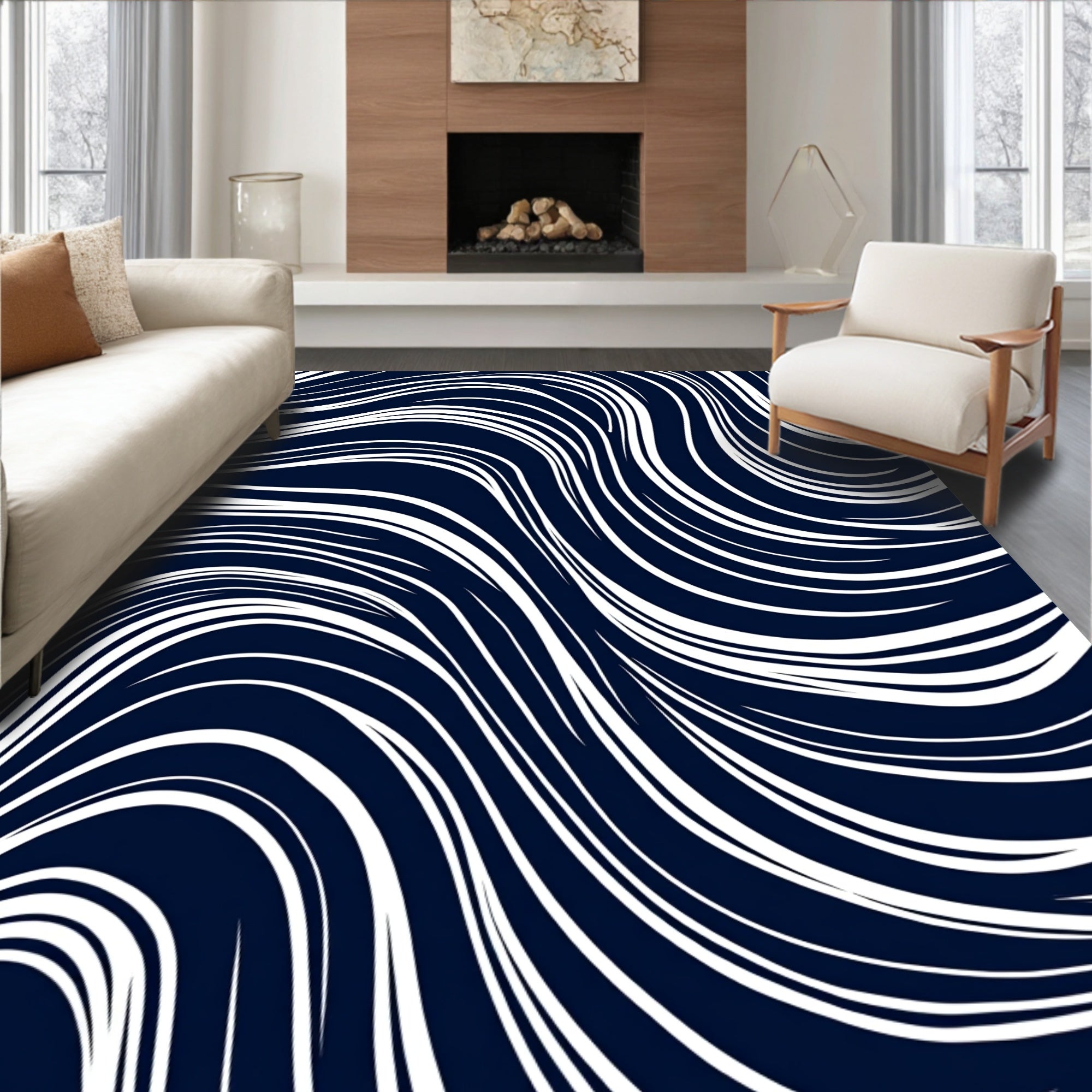 Abstract White Thin Lines Rug