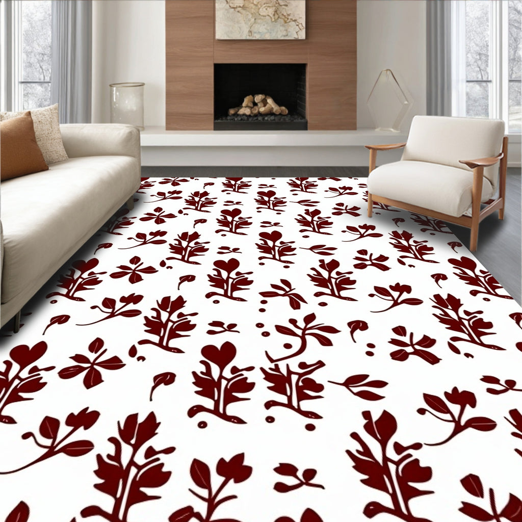 Stylized Branches Heart Botanical Motif Rug