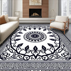 Black White Intricate Mandala Pattern Rug
