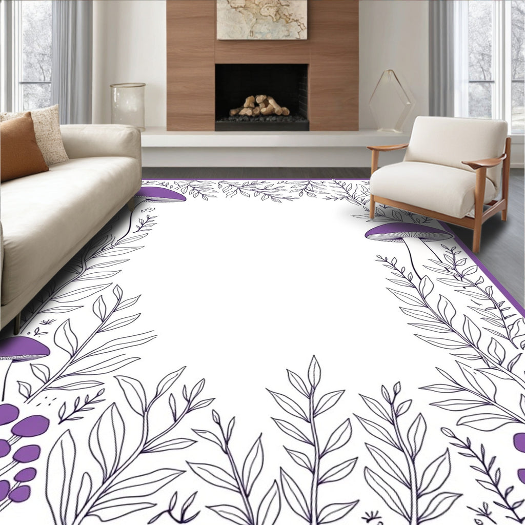 Purple Mushroom Leaf Border Design Rug