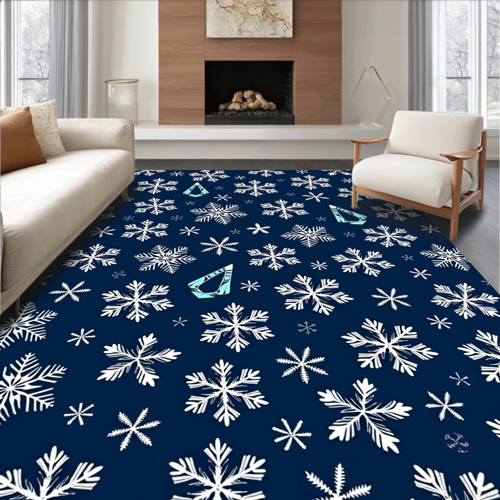 Navy White Snowflake Geometric Drop Rug