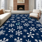 Navy White Snowflake Geometric Drop Rug