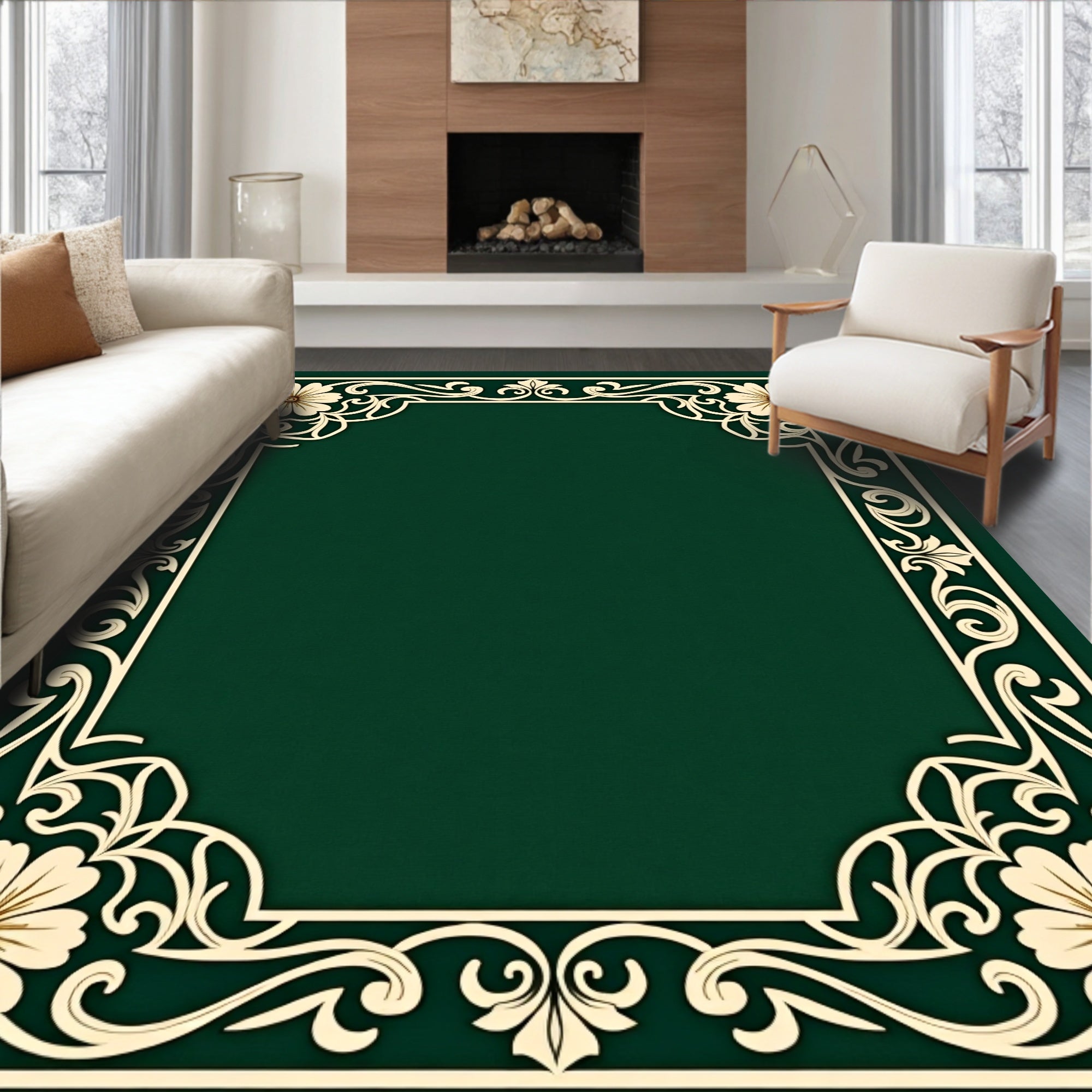 Elaborate Floral Vine Frame Rug