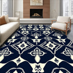 Elegant Navy Botanical Medallion Design Rug