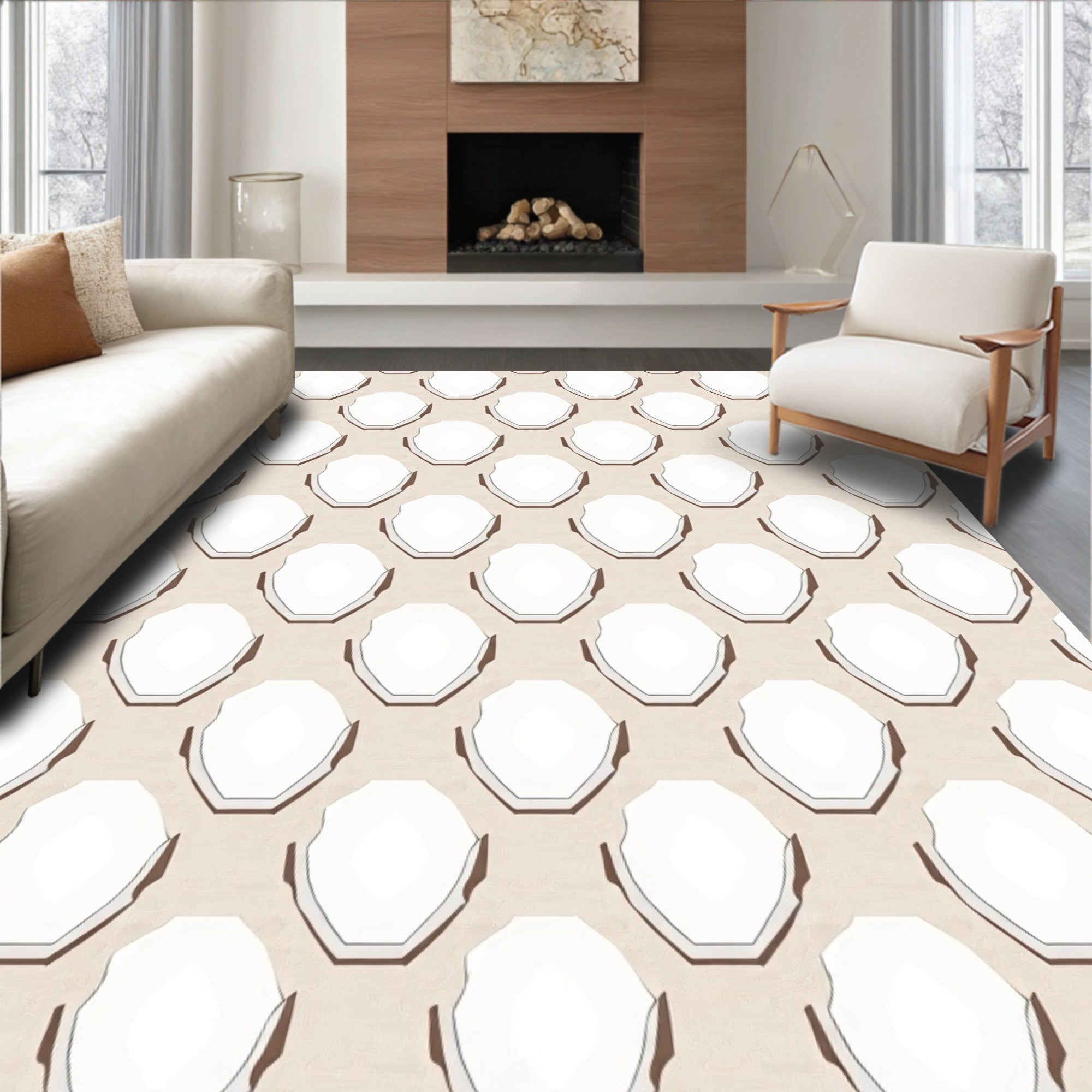 Neutral Hue Geometric Shape Pattern Rug