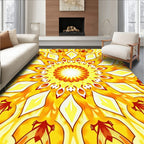 Radiant Yellow Sunburst Mandala Design Rug