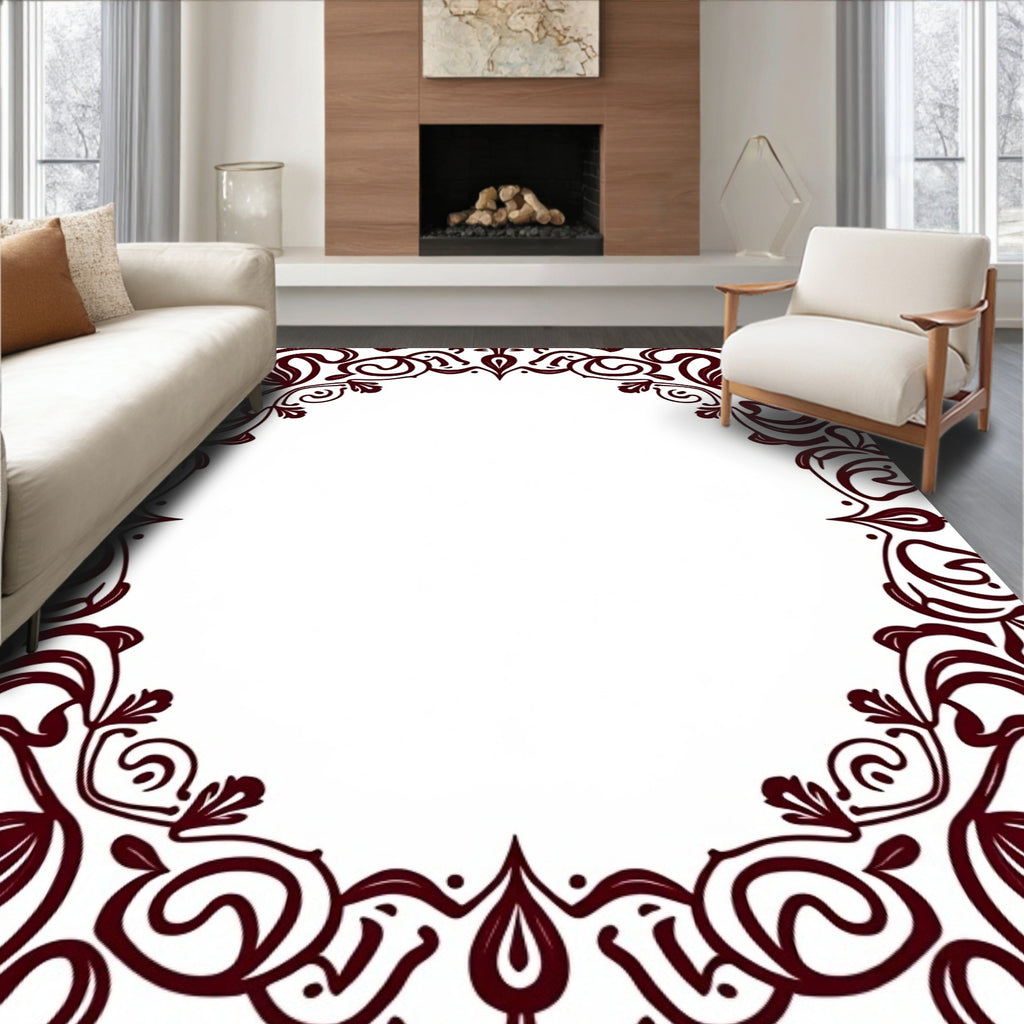 Ornate Swirl Botanical Frame Rug