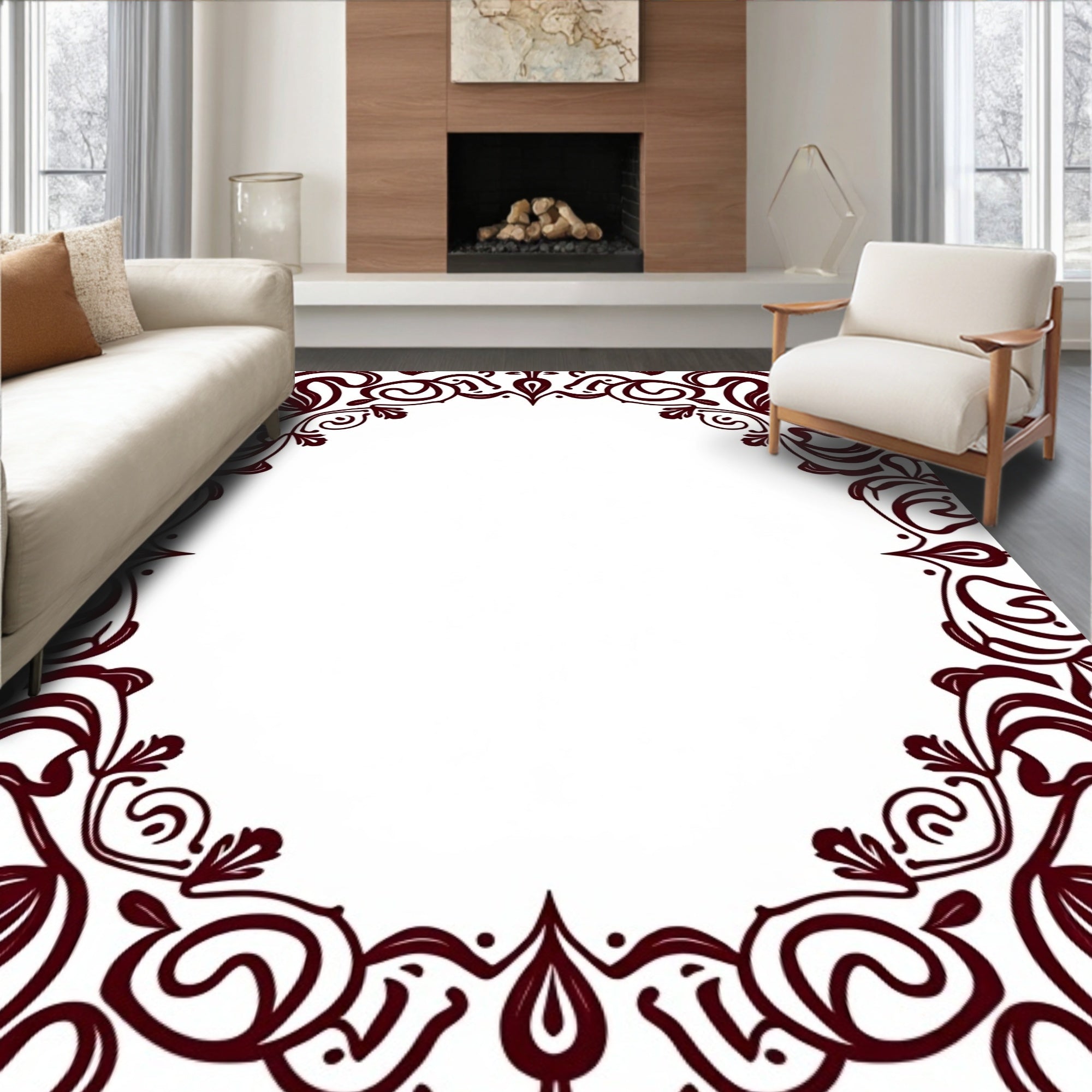 Ornate Swirl Botanical Frame Rug