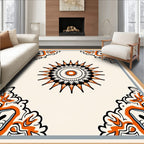 Orange Black Sunburst Mandala Tile Rug
