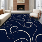 Elegant Swirl Pattern Navy Rug