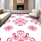 Pink Floral Scrollwork Baroque Pattern Rug