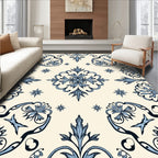 Elegant Light Blue Floral Medallion Design Rug