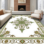 Ornate Green Floral Mandala Design Rug