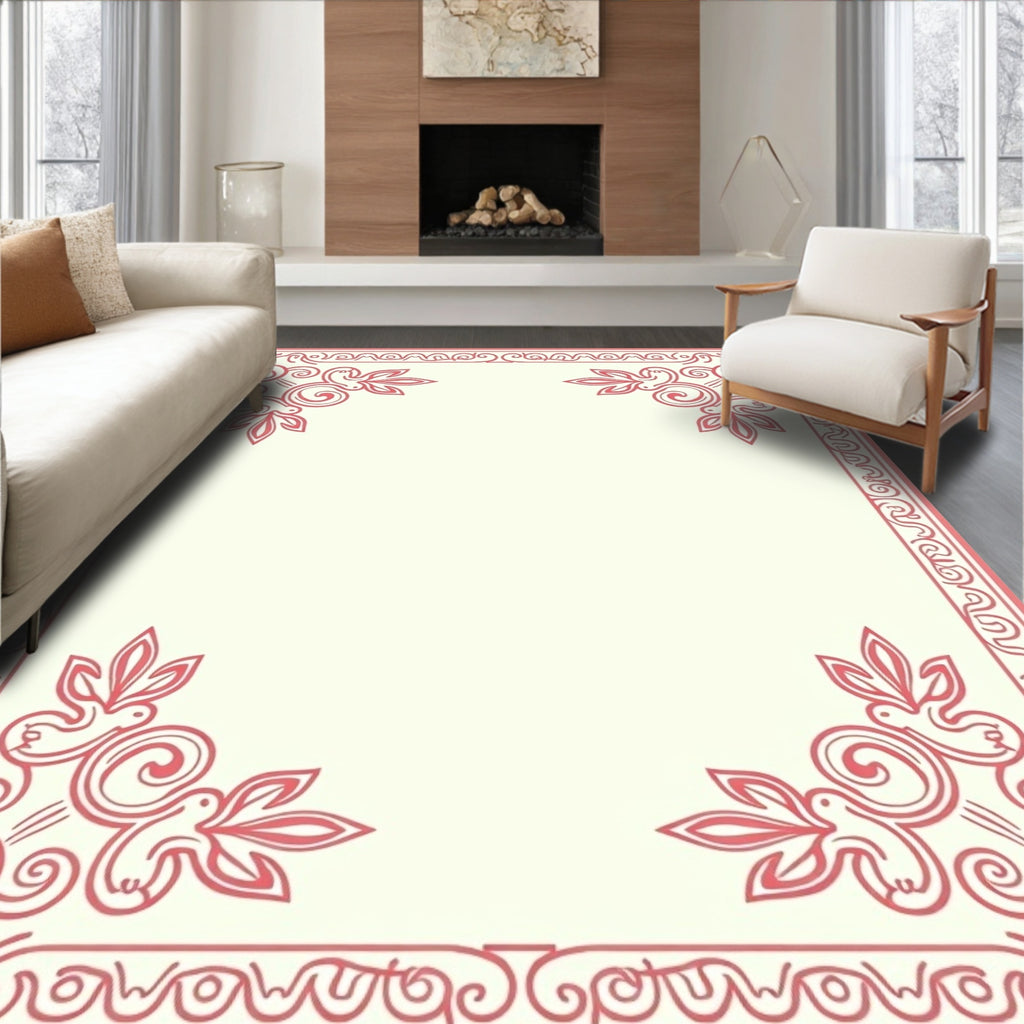 Coral Birds And Swirls Filigree Design Rug
