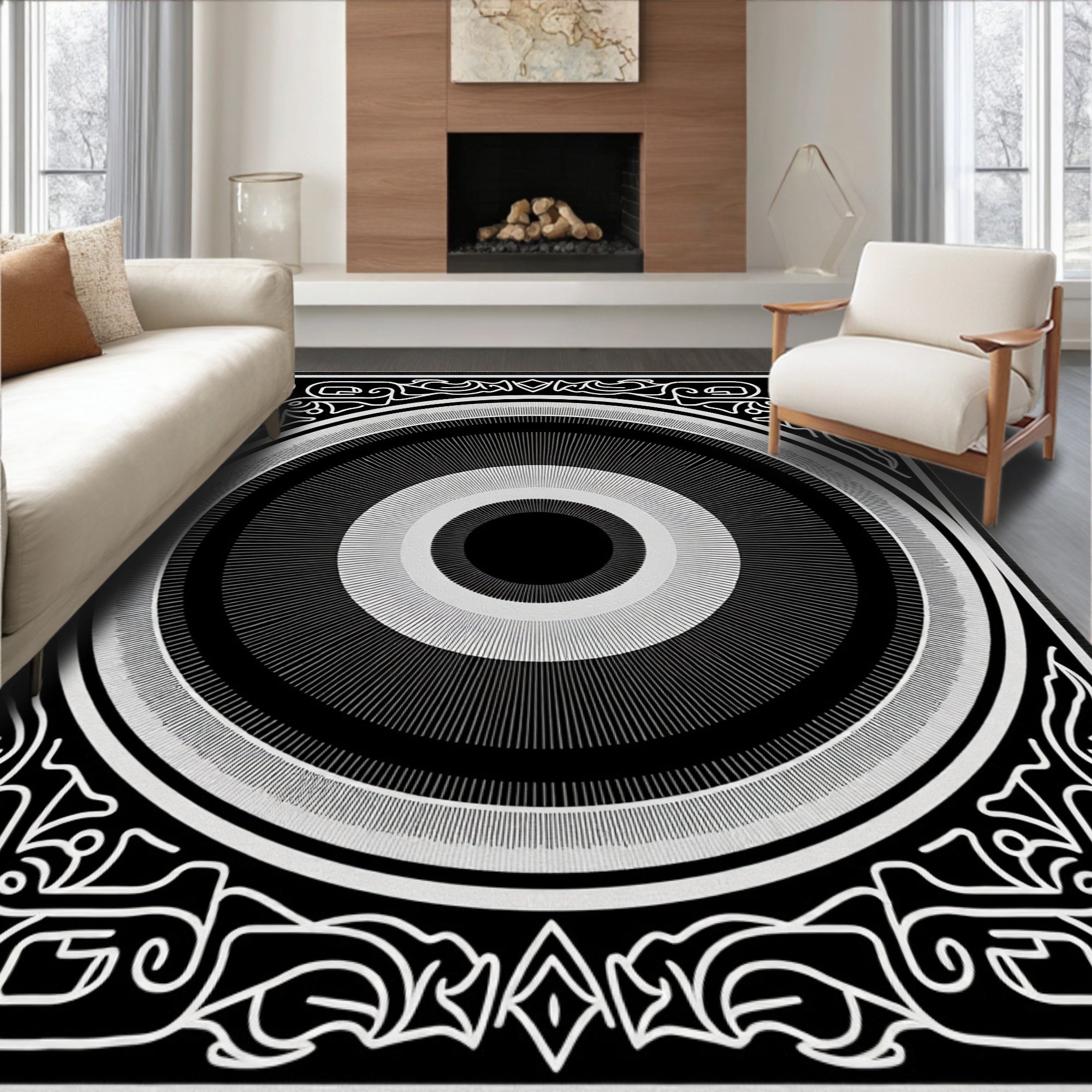 Monochromatic Concentric Circles Border Rug