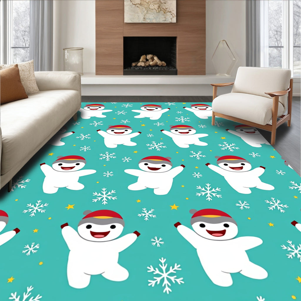 Cute Snowman Winter Snowflake Repeat Rug