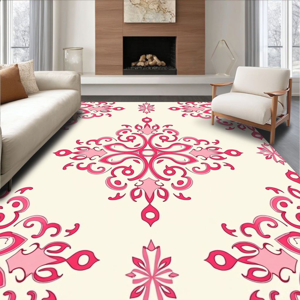 Ornate Pink Swirls Floral Pattern Rug