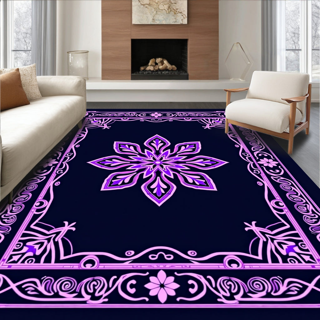 Intricate Floral And Geometric Border Design Rug