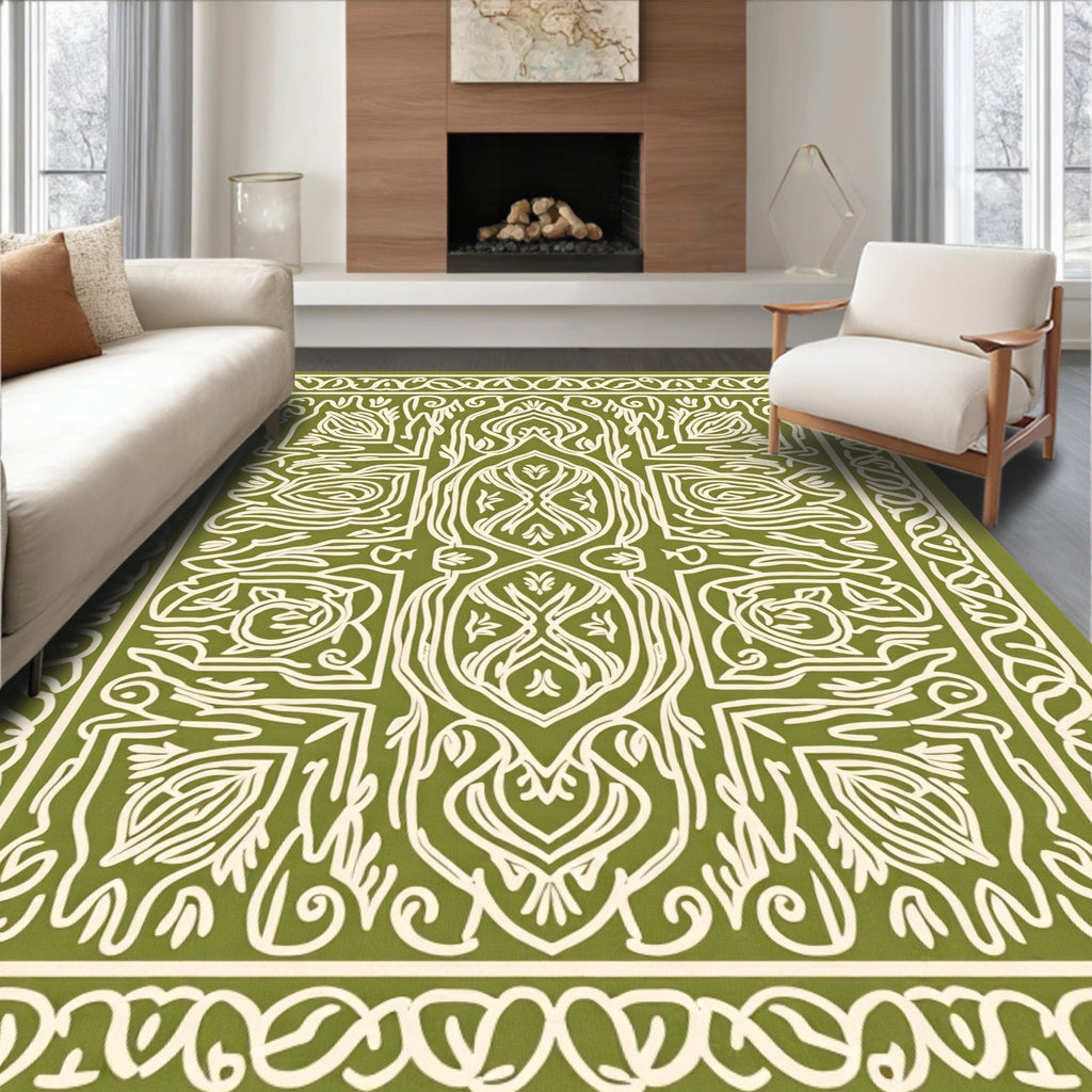 Ornate Line Art Leaf Pattern Rug
