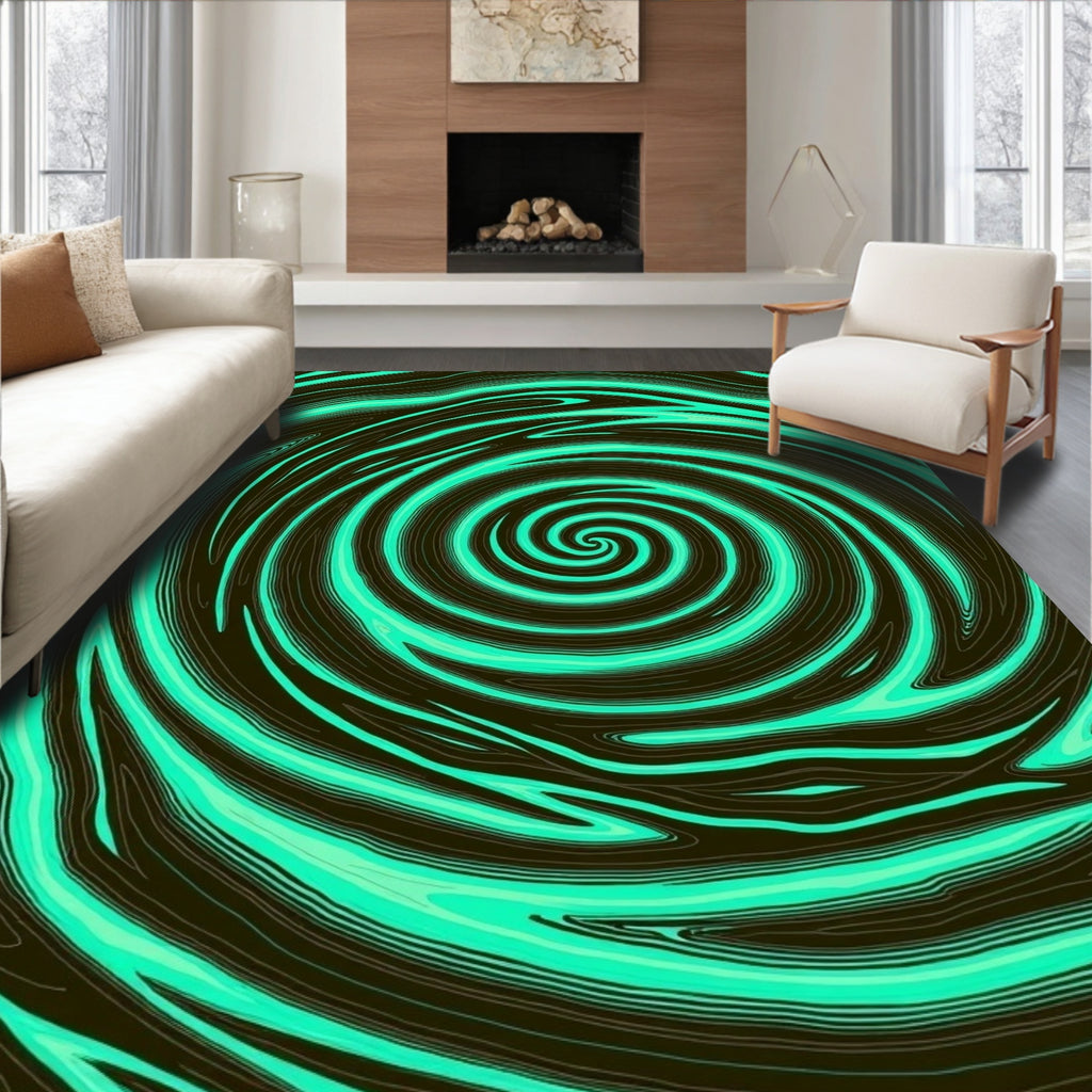 Swirling Teal Black Organic Pattern Rug