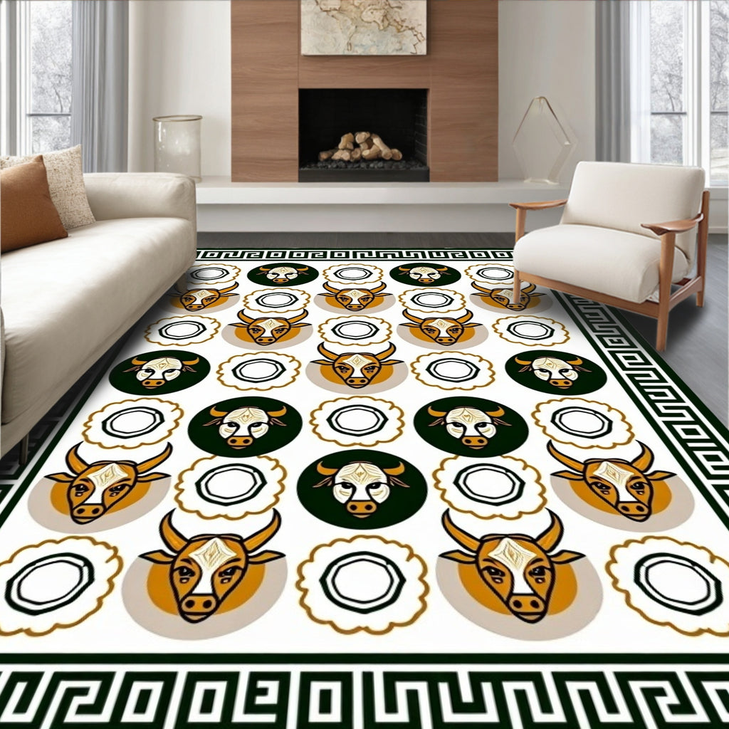 Taurus Heads Geometric Border Rug