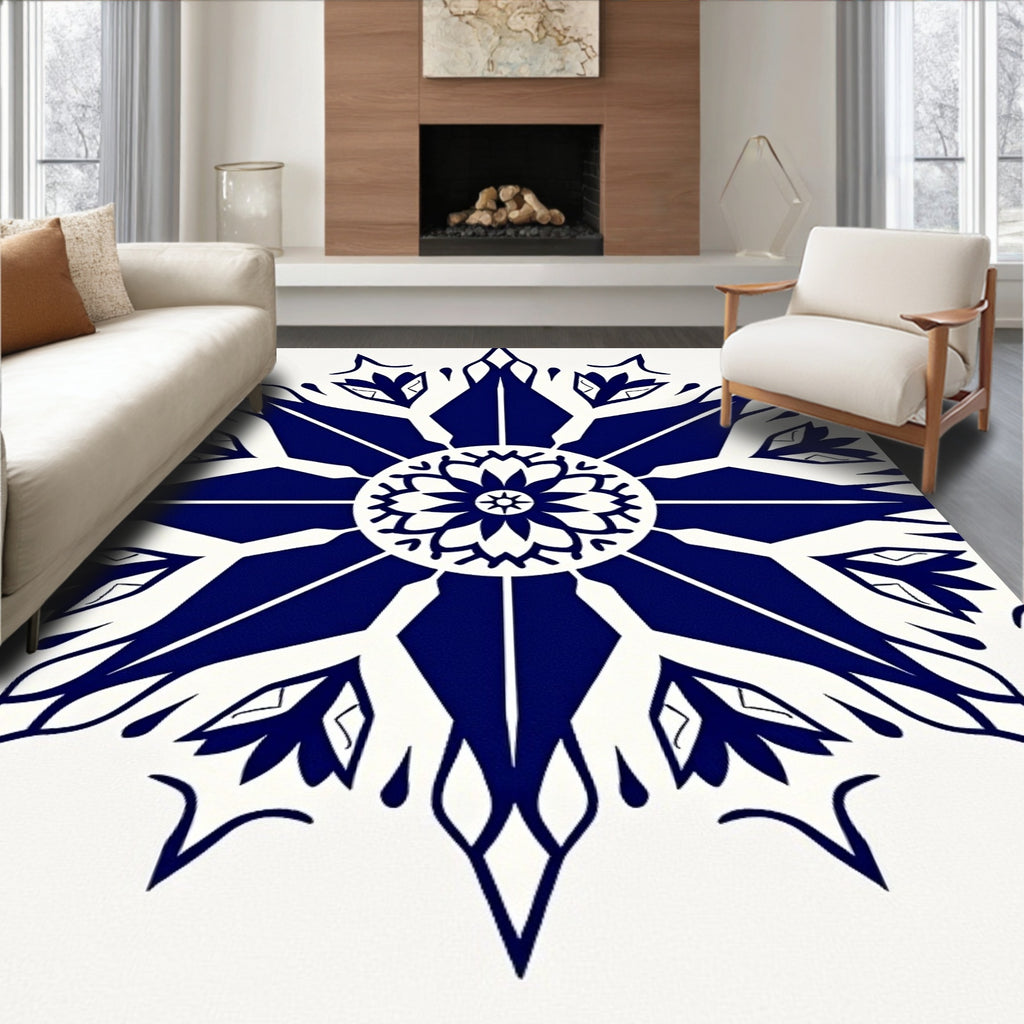 Navy Blue Starburst Floral Medallion Rug